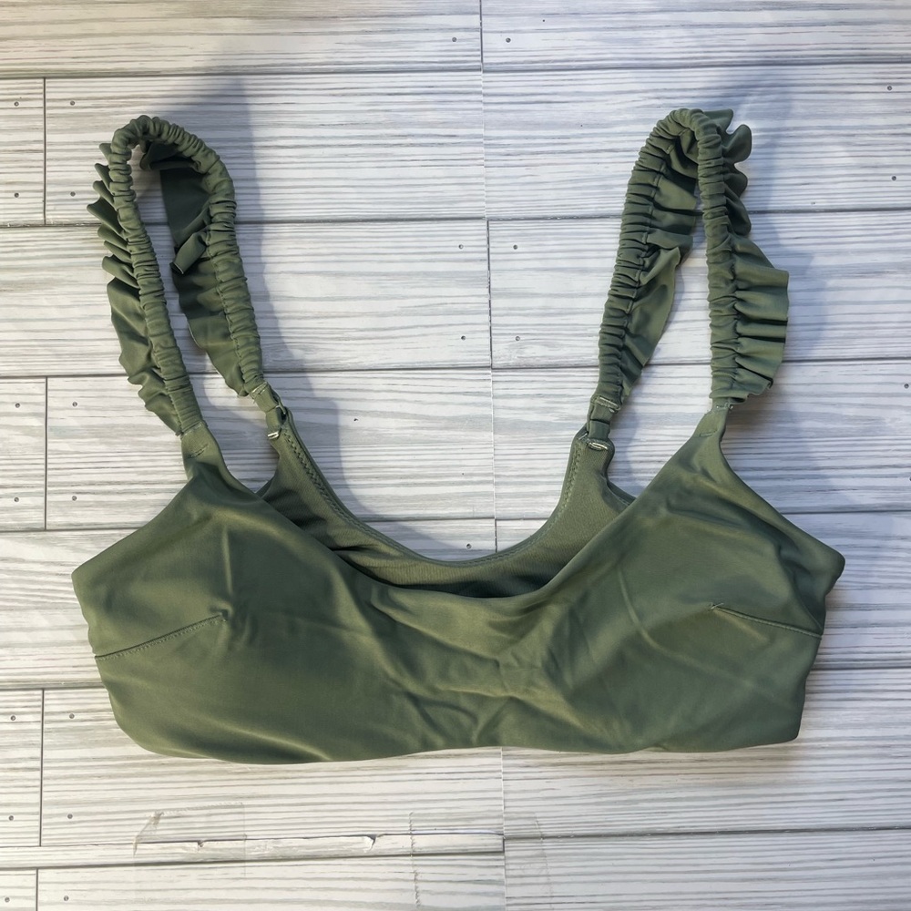 Aerie Olive Green Scoop Neck Ruffled Strap Bikini Top size‎ small